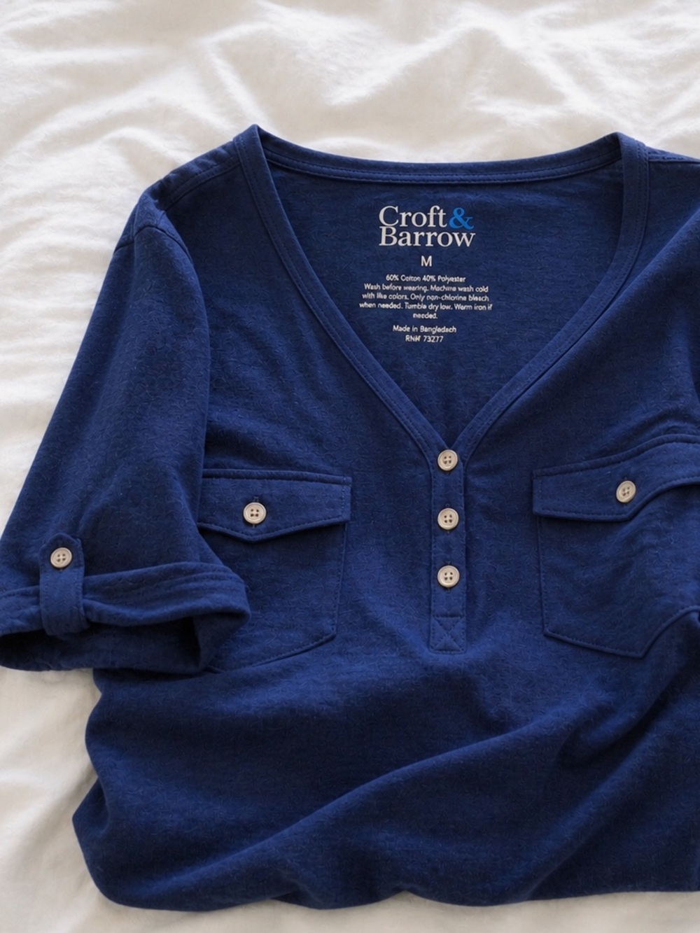 2 Shirt Bundle- Croft & Barrow Yellow + Navy V‑Neck Henleys with Button Pockets